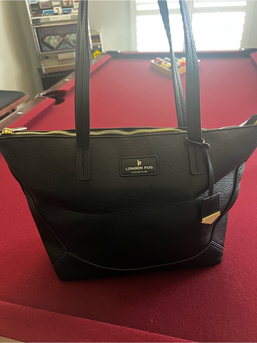 London Fog Tori Black Pebble Faux Leather Shoulder Tote Bag